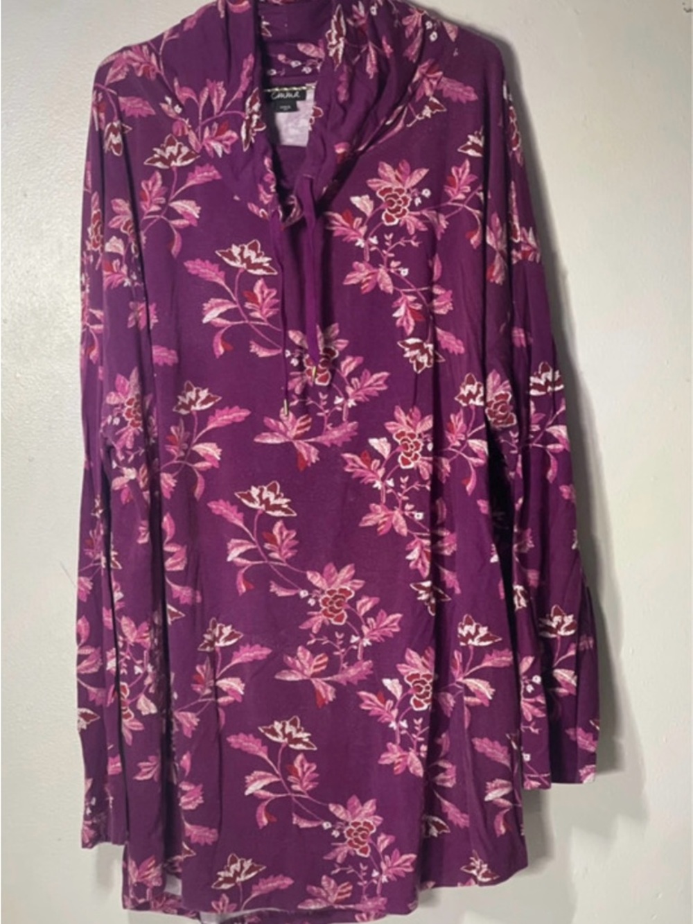 Simply Emma Plus Size Womens Purple Floral Tunic Pink Accents top  size 3X pre